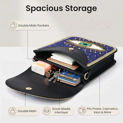 Small Crossbody Bags for Women, Cell Phone Shoulder Bag Boho Wallet Purse - color: Blue