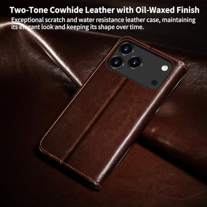 Belemay Leather Wallet Case Compatible with iPhone 17 Pro, Premium Cowhide Leather Two-Tone Effect, RFID Blocking Card Holders, Shockproof TPU Shell, Kickstand, Protective Flip Cover, 6.3", Brown - color: Brown, size: iPhone 17 Pro