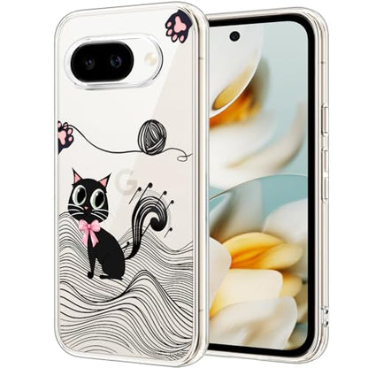Unov for Pixel 10a Case, Clear with Design, Slim Fit Good Grip, Embossed Phone Case, Shockproof Protective Cover, Raised Camera Protection, Soft TPU, Black Cat - color: Black Cat