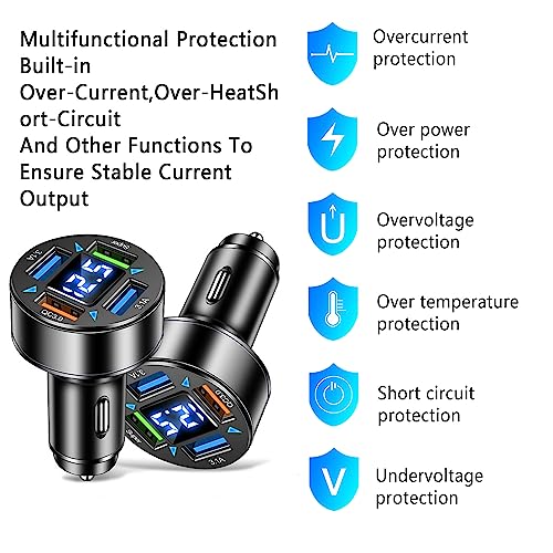 66W Fast Car Charger,4 Ports Cigarette Lighter USB Charger with LED Voltmeter,QC3.0/Super Port Car Charger Adapter Fast Charging,Compatible with Android/Samsung Galaxy/iPad - color: QC3.0/Super