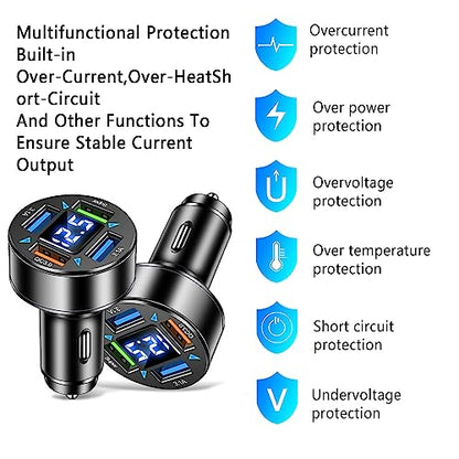 66W Fast Car Charger,4 Ports Cigarette Lighter USB Charger with LED Voltmeter,QC3.0/Super Port Car Charger Adapter Fast Charging,Compatible with Android/Samsung Galaxy/iPad - color: QC3.0/Super