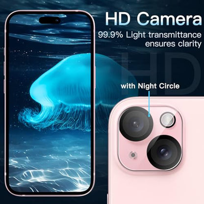 JETech Camera Lens Protector for iPhone 15/15 Plus, 3-Pack | 9H Tempered Glass, HD Clear, Anti-Scratch Protection, Night Shot Compatible, Case-Friendly - size: iPhone 15 / 15 Plus