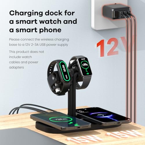 4-in-1 Dual iPhones Wireless Charging Dock and Dual iwatch Stand - color: A433SW-Black