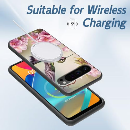 for Google Pixel 9 Pro XL Phone Case, TPU Shockproof Full Body Protection 6.8" Moth Mushroom Flower Cover for Pixel 9 Pro XL, Lightweight Compatible Wireless Charging, Screen Protector Film - color: Hummingbird