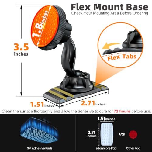 Magnetic Phone Holder for Car Dashboard, Large 3M Adhesive Mount Base - style: Magnetic Car Phone Mount