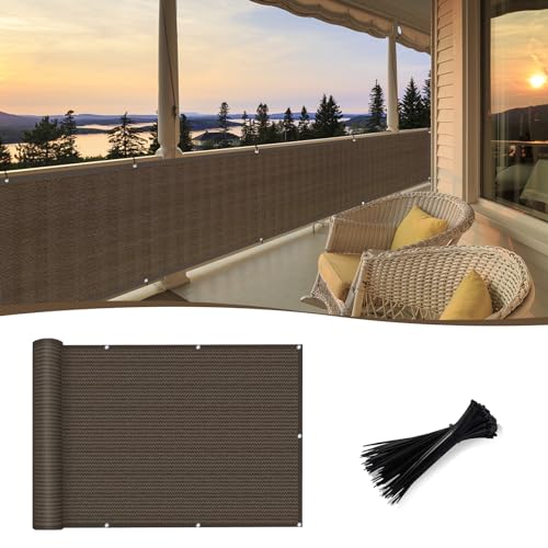 SUNNY GUARD 3' x 10' Balcony Privacy Screen, HDPE Patio Railing Cover Fence - color: Brown, size: 0 3' x 1 0'
