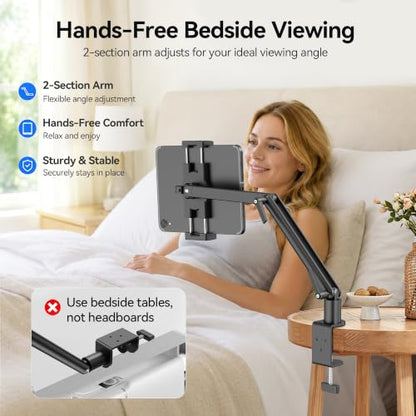 iPad Desk Mount Holder, Sturdy Aluminum Arm with C-Clamp for Desk & Bedside - size: Large