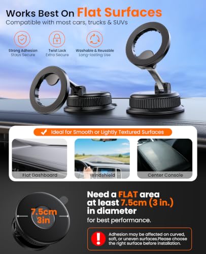 Magnetic Car Phone Holder for Dashboard, MagSafe Car Mount, Nano Gel Suction Car Phone Mount, Foldable Automotive Dashboard Phone Holder, 360° Rotatable for iPhone 18 17 16 15 14 13 12 Series - color: Black