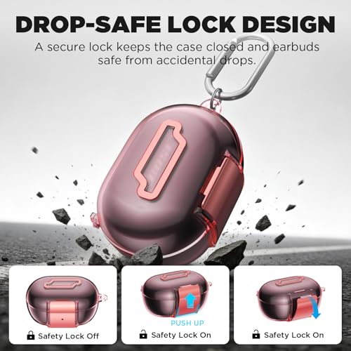 for Bose New QuietComfort Earbuds Case (2024), TPU Protective Cover with Phone Holder Stand & Double Safety Lock, Supports Wireless Charging, Includes Carabiner and Cleaning Pen (Transparent Pink) - color: Transparent Pink