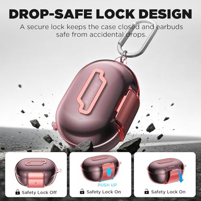 for Bose New QuietComfort Earbuds Case (2024), TPU Protective Cover with Phone Holder Stand & Double Safety Lock, Supports Wireless Charging, Includes Carabiner and Cleaning Pen (Transparent Pink) - color: Transparent Pink