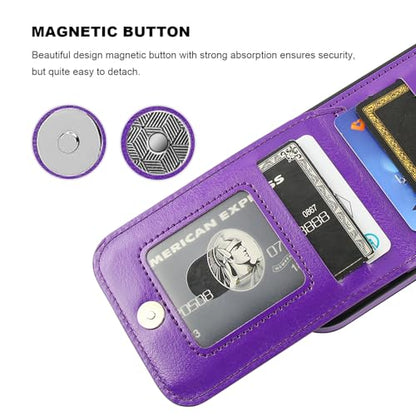 KIHUWEY for iPhone 16 Pro Wallet Case Card Holder Kickstand, Dark Purple | Credit Card Slots, PU Leather, Magnetic Clasp, Flip Heavy Duty Protection Cover for Men and Women - color: Dark Purple