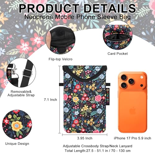 Flap Closure Secure Cell Phone Bag with Card Pocket for iPhone & Samsung - color: Garden Alike