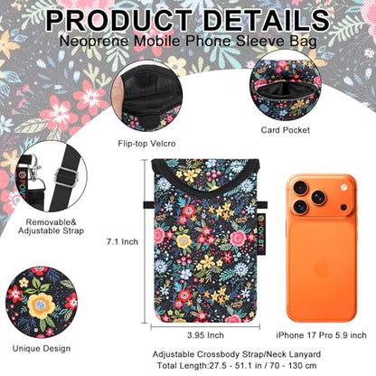 Flap Closure Secure Cell Phone Bag with Card Pocket for iPhone & Samsung - color: Garden Alike