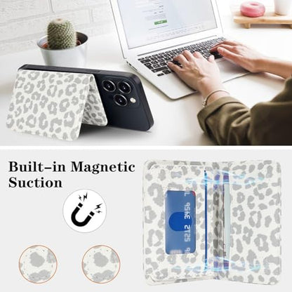 Lipvina For iPhone MagSafe Wallet with Kickstand - Magnetic Card Holder RFID Blocking Compatible with iPhone 17/16/15/14/13/12 Series Pro/Max/Plus (White Leopard) - color: White Leopard