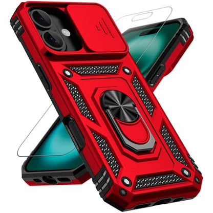 for iPhone 17 Case, with Slide Camera Cover HD Screen Protector [Military Grade 16ft. Drop Tested] Ring Holder Kickstand Protective Phone Case for Apple iPhone 17, Red - color: Red w/ Slide Camera 2nd gen. Military Grade