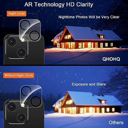 QHOHQ 3 Pack Screen Protector for iPhone 15 [6.1 Inch] with 3 Pack Camera Lens Protector, Tempered Glass Film, HD Clear, 9H Hardness, No Bubbles, Case Friendly - size: iPhone 15 6,1 Inch