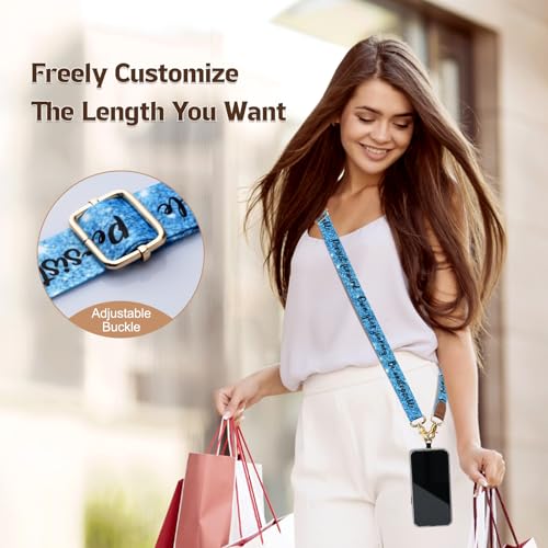 TiMOVO Phone Lanyard Crossbody Wrist Strap, Adjustable Anti-Theft Phone Strap for All Phone Case, lanyard for Women and Men - color: Blue+black Letter