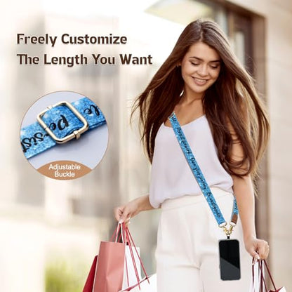 TiMOVO Phone Lanyard Crossbody Wrist Strap, Adjustable Anti-Theft Phone Strap for All Phone Case, lanyard for Women and Men - color: Blue+black Letter