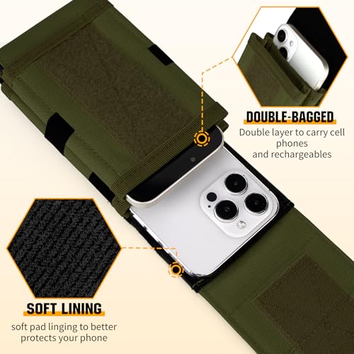 Dual Tactical Phone Pouch Molle Phone Holster Double Capacity Holder Universal Utility EDC Pouch for iPhone 17 Pro Max/17 Pro/16 Pro Max/16 Pro/15 Pro Max/15 - color: Green