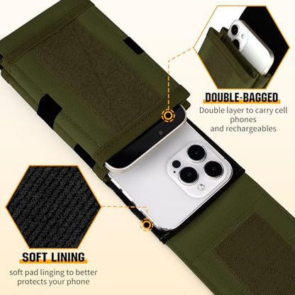 Dual Tactical Phone Pouch Molle Phone Holster Double Capacity Holder Universal Utility EDC Pouch for iPhone 17 Pro Max/17 Pro/16 Pro Max/16 Pro/15 Pro Max/15 - color: Green