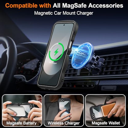 UEEBAI Magnetic for Samsung Galaxy Z Flip 5/Z Flip 6/7 FE Case, Compatible with MagSafe, Transparent Clear Wave Frame Design Soft Edge Cover Matte Shockproof Phone Case- Black - color: Black, size: Samsung Z Flip 7 FE/Z Flip 6/Z Flip 5 5G