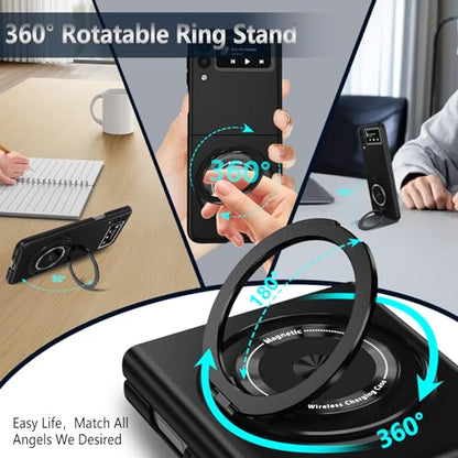 Magnetic Case for Samsung Galaxy Z Flip 3, [Compatible with MagSafe] Military Grade Shockproof Slim fit Samsung Z Flip 3 Phone Case with Magnetic Ring Kickstand Black - color: Black, size: Samsung Galaxy Z Flip 3