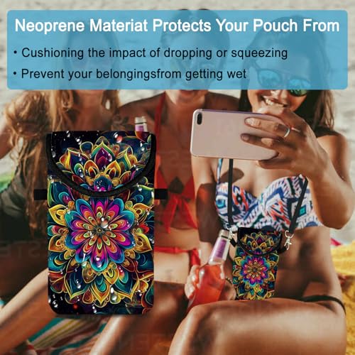 Neoprene Cell Phone Sleeve Pouch Case Bag with Crossbody Strap Neck Lanyard for Women 7.5 X 4.3 in Floral - color: Floral 1