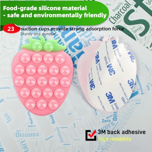 Suction Phone Holder, Strawberry Grip - Mirror/Bathroom Selfies, Pink Green - color: Strawberry Pink Green
