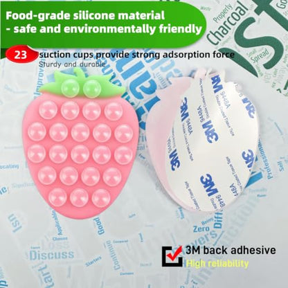 Suction Phone Holder, Strawberry Grip - Mirror/Bathroom Selfies, Pink Green - color: Strawberry Pink Green