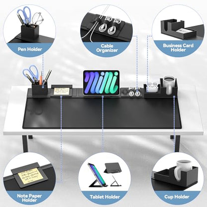KDD Desk Pad Mat Set, 6 in 1 Mouse Mat with Magnetic Desktop Storage Accessories DIY Feature for Phone and Tablet Stand/Cup Holder/Pen Card Holder/Cable Management for Home Office Accessories
