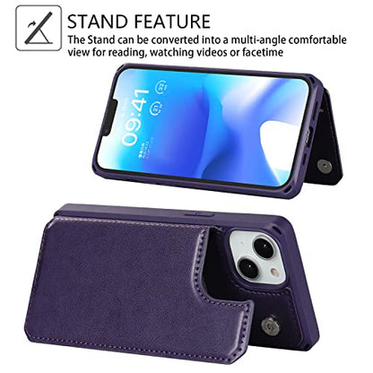 Cavor for iPhone 14 Wallet Case with Card Holder for Women, Dark Purple - color: C-Dark purple