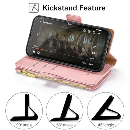 Antsturdy for iPhone 17 Phone Wallet Case Women,Pink | RFID Blocking,with Credit Card Holder Slots,PU Leather Purse,Zipper Pocket,Wrist Strap Kickstand,Flip Folio Cover for Men - color: Pink
