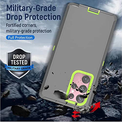 YmhxcY for S22 Ultra Case, Drop Proof 3-Layer Durable Cover/Shockproof Armor Drop Protection/Solid Rubber Protective Matte Cover for Galaxy S22 Ultra 6.8”-Dark Grey/Lime Green - color: Dark grey and Lime green