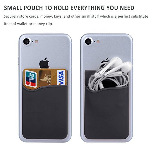 Adhesive Phone Card Holder,Phone Wallet Stick On Card Holder Back of Phone | 3 Pack Silicone Credit Card Holder for Phone Case,Sticky Wallet Pouch Business Card Sleeve for iPhone 17,iPad,Galaxy,Android - color: Black,Black,Black