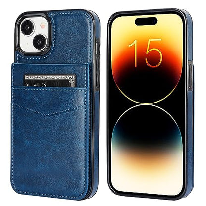 KIHUWEY for iPhone 15 Plus Wallet Case Card Holder Kickstand, Blue | Credit Card Slots, PU Leather, Magnetic Clasp, Flip Heavy Duty Protection Cover for Men and Women - color: Blue