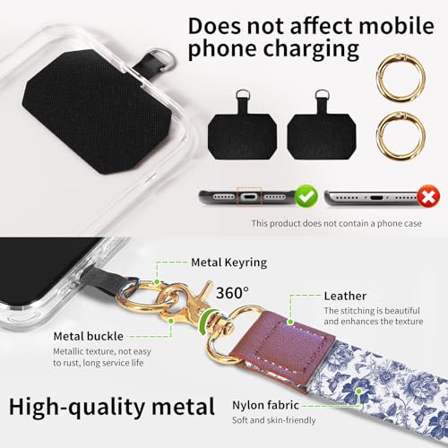 Phone Lanyard Crossbody Wrist Strap, Universal Adjustable Neck Strap for Phone Case Keys ID Badges, Travel Essential - color: Luxury Flowers
