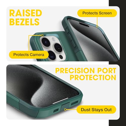 OtterBox iPhone 15 Pro Commuter Series MagSafe Case - Get Your Greens | 3X MIL Drop Protection - Dual-Layer Shockproof Design - Pocket-Friendly - Raised Edges - Port Covers - Non-Retail Packaging - color: Get Your Greens