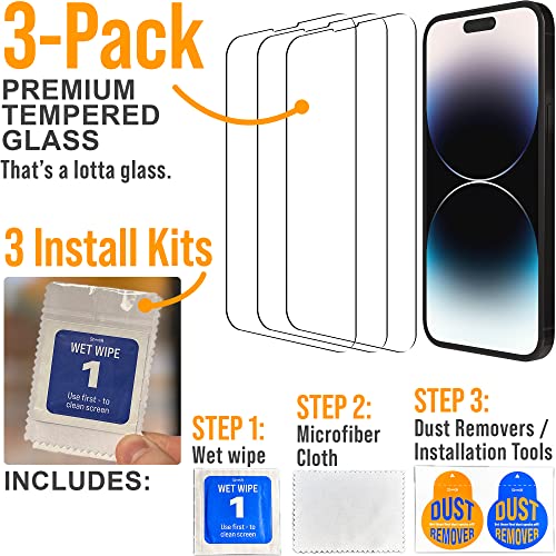 Scooch (5-in-1 Compatible with iPhone 15 Pro Screen Protector (3-Pack) with Camera Lens Protector (2-Pack) Premium 9H Tempered Glass, Anti-Scratch, Anti-Fingerprint, Impact Resistant - size: iPhone 15 Pro