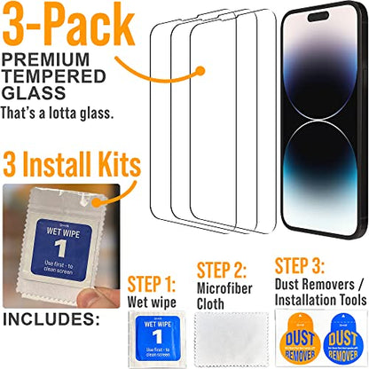 Scooch (5-in-1 Compatible with iPhone 15 Pro Screen Protector (3-Pack) with Camera Lens Protector (2-Pack) Premium 9H Tempered Glass, Anti-Scratch, Anti-Fingerprint, Impact Resistant - size: iPhone 15 Pro