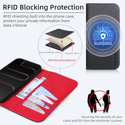 VISOUL Wallet Case for iPhone 17 Pro Max 6.9-inch 2025 | Pebbled Leather Flip Case | RFID Blocking Card Holder | Kickstand | Folio Cover | Shockproof Inner Phone Shell | Black+Red - color: Black+Red