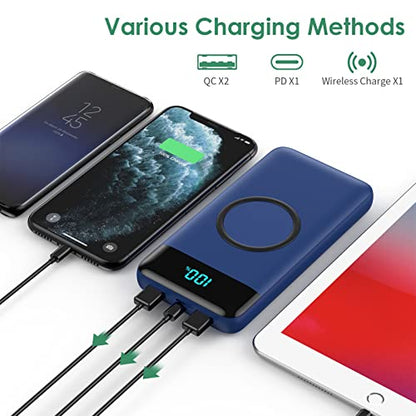 Wireless Portable Charger 30,800mAh,15W Wireless Charging USB C Power Bank,25W PD QC 4.0 Fast Charging 4 Outputs Travel Essentials Battery Pack Compatible with iPhone 17/16/15/14,Galaxy,Android-Blue - color: Blue