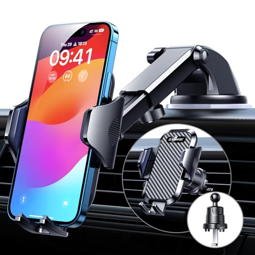 VANMASS Car Phone Holder 2026 Ultimate Military-Grade Strongest Suction & Clip Windshield Dashboard【Newest Best Strongest】 Cell Phone Automotive Dash Gauge Accents for iPhone 18 Pro Max 17 16 15 14 - color: Black