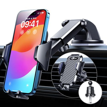 VANMASS Car Phone Holder 2026 Ultimate Military-Grade Strongest Suction & Clip Windshield Dashboard【Newest Best Strongest】 Cell Phone Automotive Dash Gauge Accents for iPhone 18 Pro Max 17 16 15 14 - color: Black