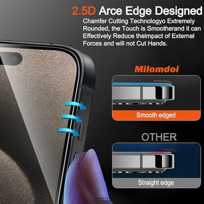 Milomdoi Screen Protector for iPhone 15 Pro Max,Tempered Glass | 3+3 Pack, 9H+ Hardness, Camera Lens Protector, Military Grade Shatterproof, Easy Installation, No Bubbles, Case Friendly - size: iPhone 15 Pro Max-6.7 Inch