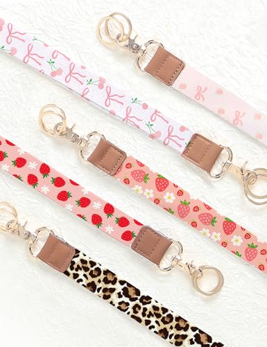 Phone Lanyard Crossbody Strap, Adjustable Neck Strap and Wristlet Strap for Phone Wallet ID Badge with 2 Phone Tabs - color: Bow Flower