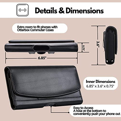 CBUS Leather Holster Phone Case with Belt Clip Compatible with iPhone 17/16/15/14 Pro Max/Plus, Galaxy S26/S25 Ultra, Motorola Edge, Moto G Power, TCL (Fits w/Otterbox Commuter Case) Phone Pouch