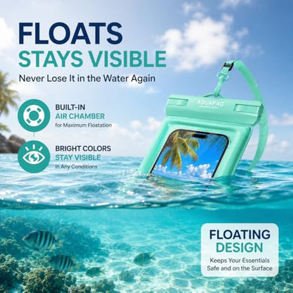 IP68 Waterproof Phone Pouch 2 Pack-Up to 8.0"，Adjustable Neck Lanyard Floating Waterproof Phone Case for iPhone,Phone Dry Bags for Vacation Beach Pool Travel Essentials Green