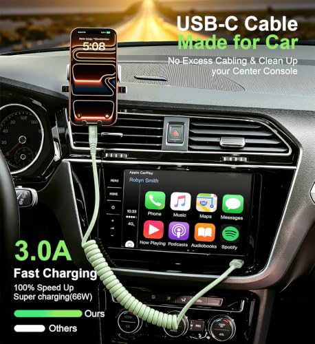 USB to USB C Cable Fast Charging 60W, 2Pack 6FT Coiled USB A to USB C Cable - color: Green, size: 6FT