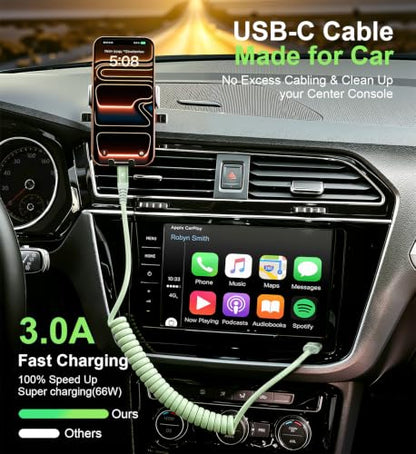 USB to USB C Cable Fast Charging 60W, 2Pack 6FT Coiled USB A to USB C Cable - color: Green, size: 6FT