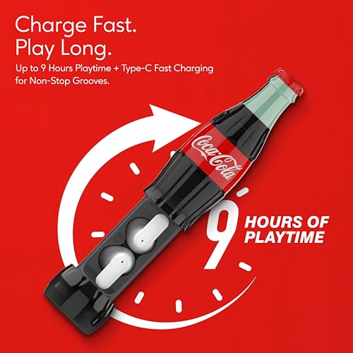 Coca-Cola Bottle Shaped Wireless Earbuds – Bluetooth 5.0 Headphones with Built-in Mic, Voice Assistant Compatibility, 9H Playtime, HD Stereo Sound, Noise Cancelling – Compatible with Apple & Android - color: Red